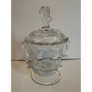 Heisey Orchid Covered Candy Dish Jar Waverly Mold Footed Seahorse Handles